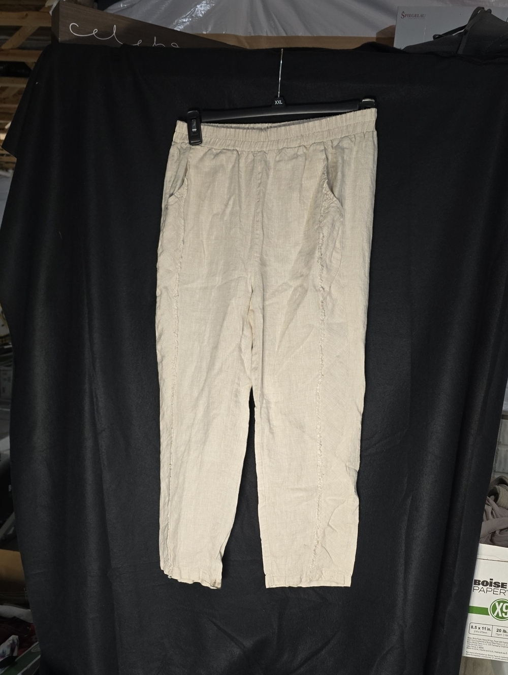 Women's Cropped Elastic-Waist Ankle Pants in Light Beige